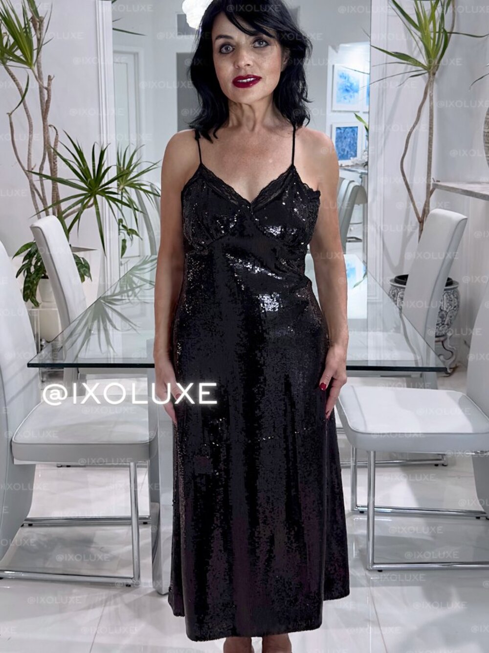 Michael Kors Collection Black Sequin Silk-Georgette Slip Dress | Size 8 [NWT]